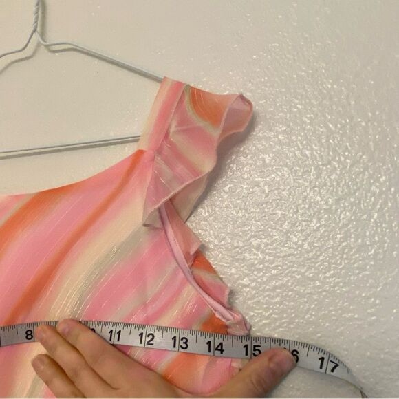 Hype Girls Pink Orange stripe chiffon summer hi low maxi dress-10 - Picture 6 of 9